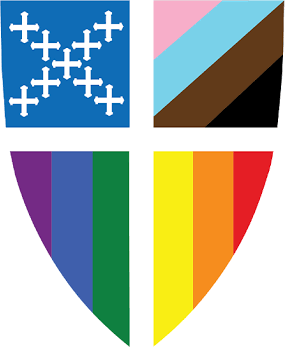 The Episcopal Church shield in the Progress Pride colours